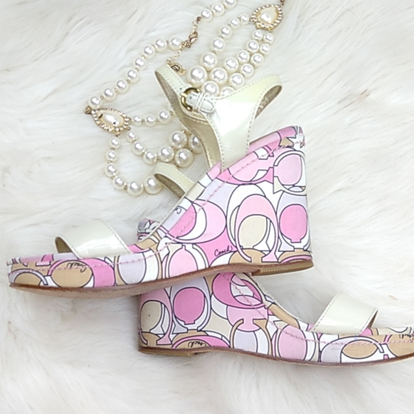 Coach Klara size 7 womens pink logo wedge - Picture 5 of 6